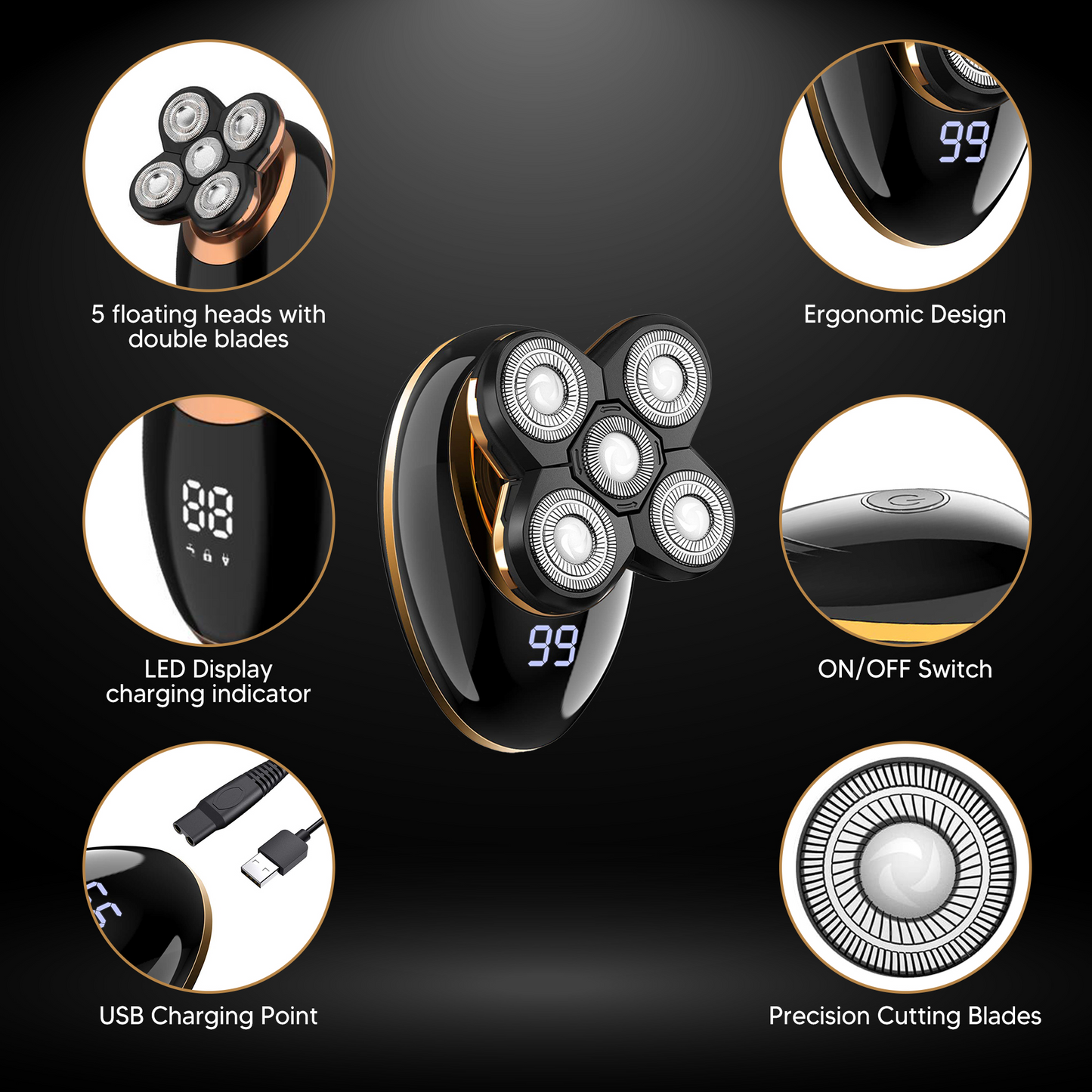 Rechargeable Shaver – Waterproof Rotary Face, Body & Beard Electric Razor