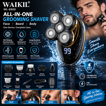 Rechargeable Shaver – Waterproof Rotary Face, Body & Beard Electric Razor