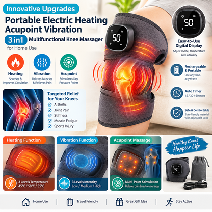 3-in-1 Electric Knee Massager – Portable Heated Acupoint Vibration Therapy Device